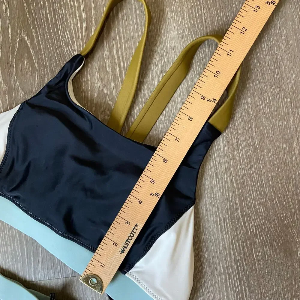 Prana Baja Bound Sport Top & High Rise Bottom Sz XS Black Colorblock Bikini Set